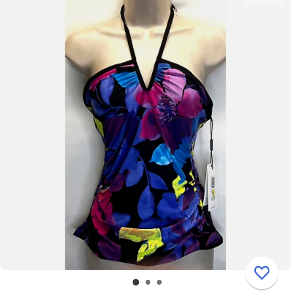 CALVIN KLEIN Floral Halter neck swimsuit top size XL New With Tags